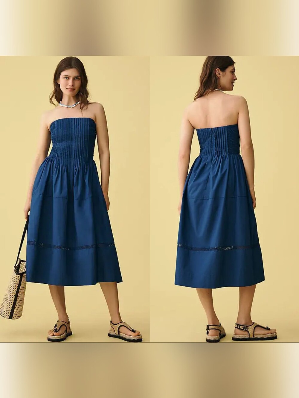 By Anthropologie Cotton Poplin Strapless Midi Dress Blue